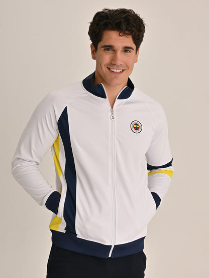 Fenerbahçe Beyaz Tribün Sarı Lacivert Şeritli Erkek Sweatshirt
