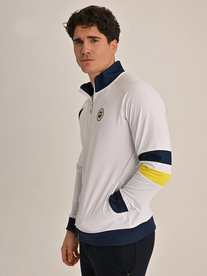 Fenerbahçe Beyaz Tribün Sarı Lacivert Şeritli Erkek Sweatshirt
