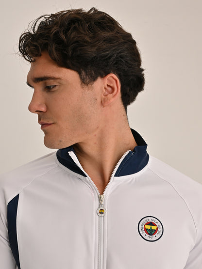 Fenerbahçe Beyaz Tribün Sarı Lacivert Şeritli Erkek Sweatshirt