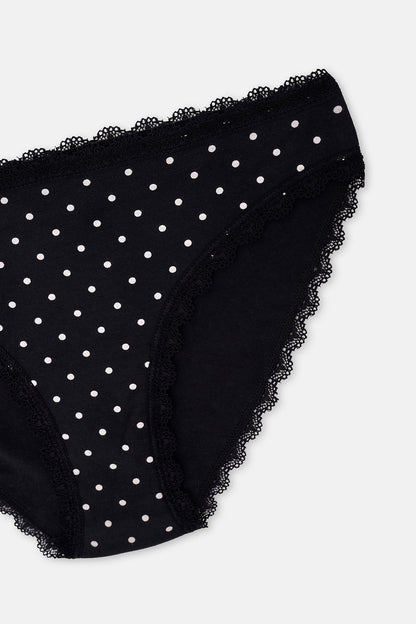 3'lü Bel Ve Paça Dantel Detayli Baskili Brief Külot