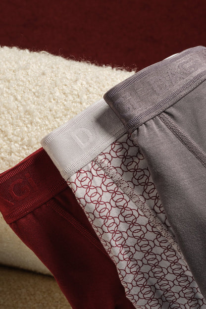 Gri-kırmıxı 4210 3'lü Desenli Micro Modal Boxer
