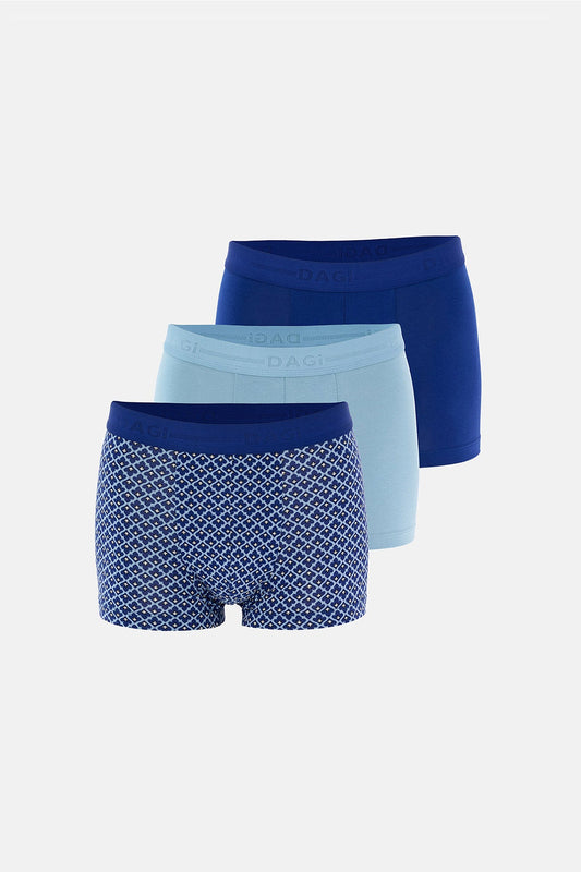 Açık Mavi-lacivert 5210 3'lü Desenli Pamuk Boxer