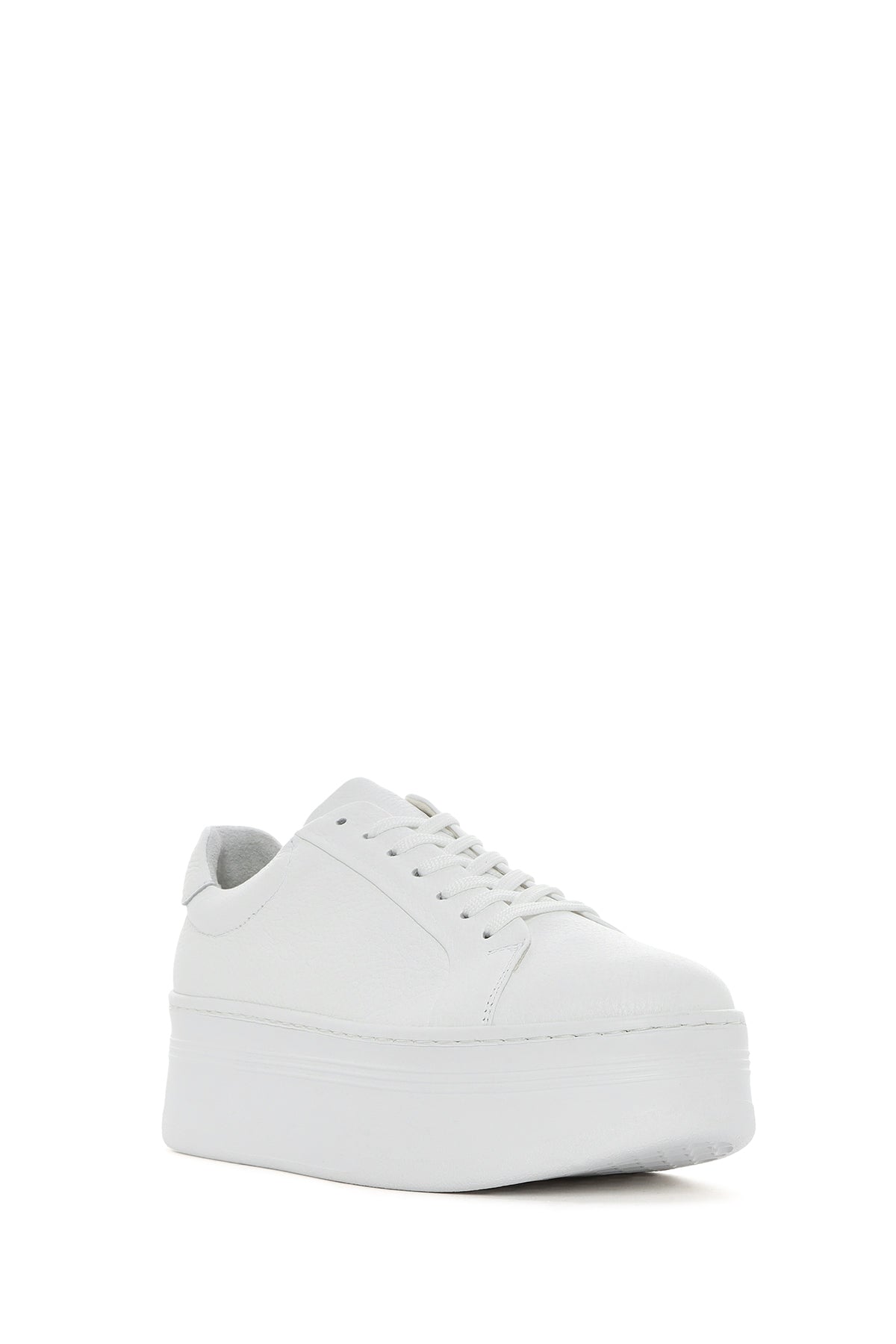 Kadın Beyaz Bağcıklı Kalın Tabanlı Deri Sneaker
