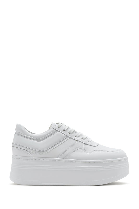 Kadın Beyaz Bağcıklı Kalın Tabanlı Deri Sneaker