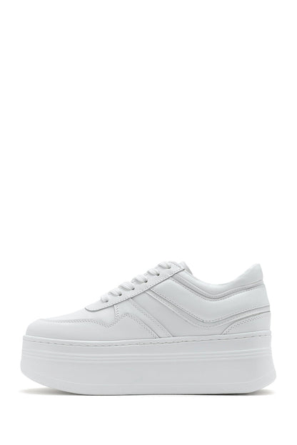 Kadın Beyaz Bağcıklı Kalın Tabanlı Deri Sneaker