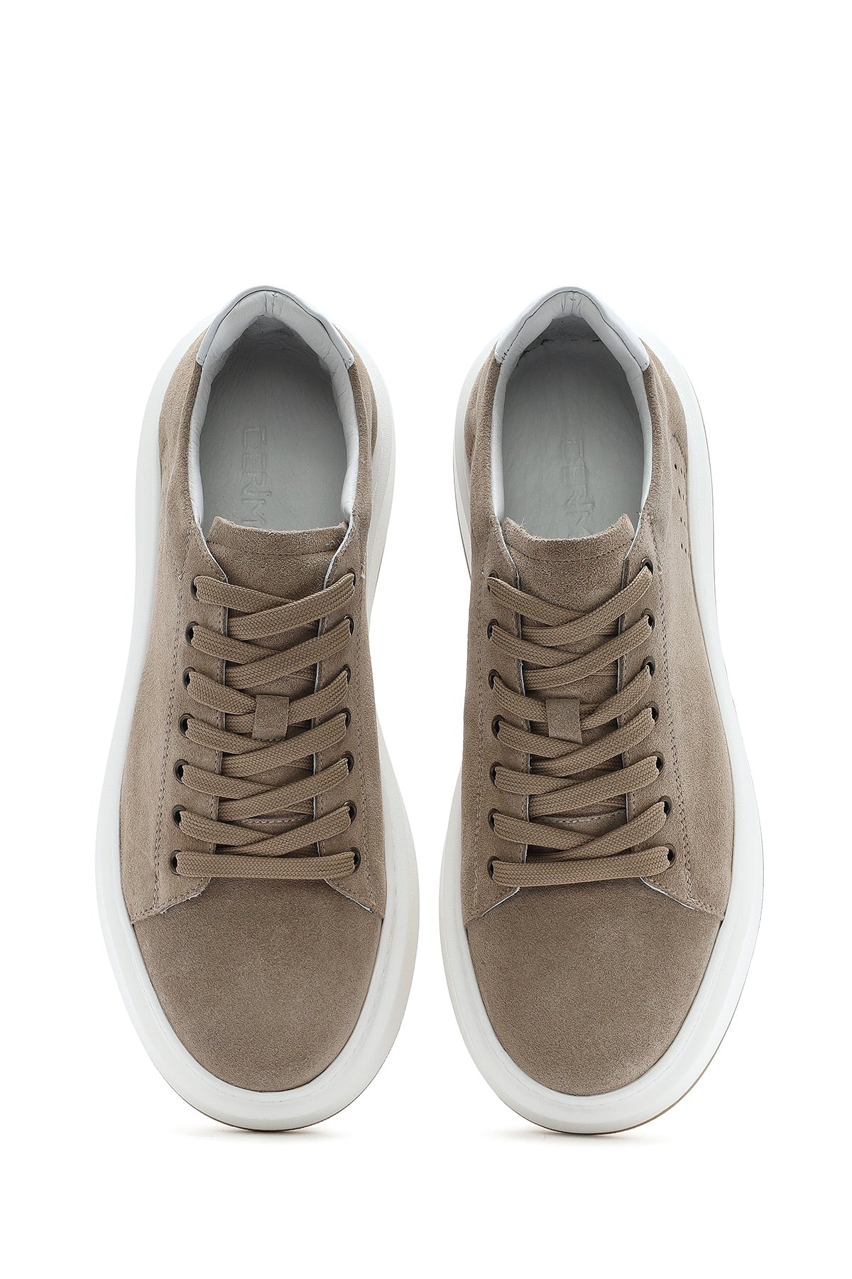 Erkek Bej Bağcıklı Kalın Tabanlı Nubuk Deri Sneaker