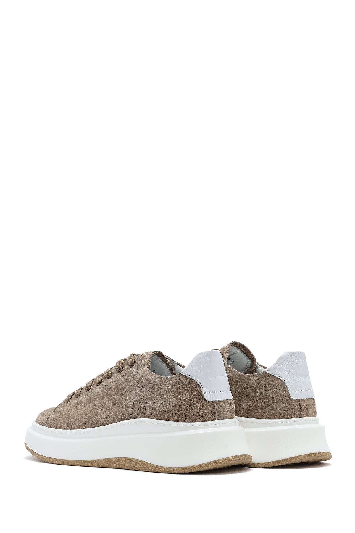 Erkek Bej Bağcıklı Kalın Tabanlı Nubuk Deri Sneaker