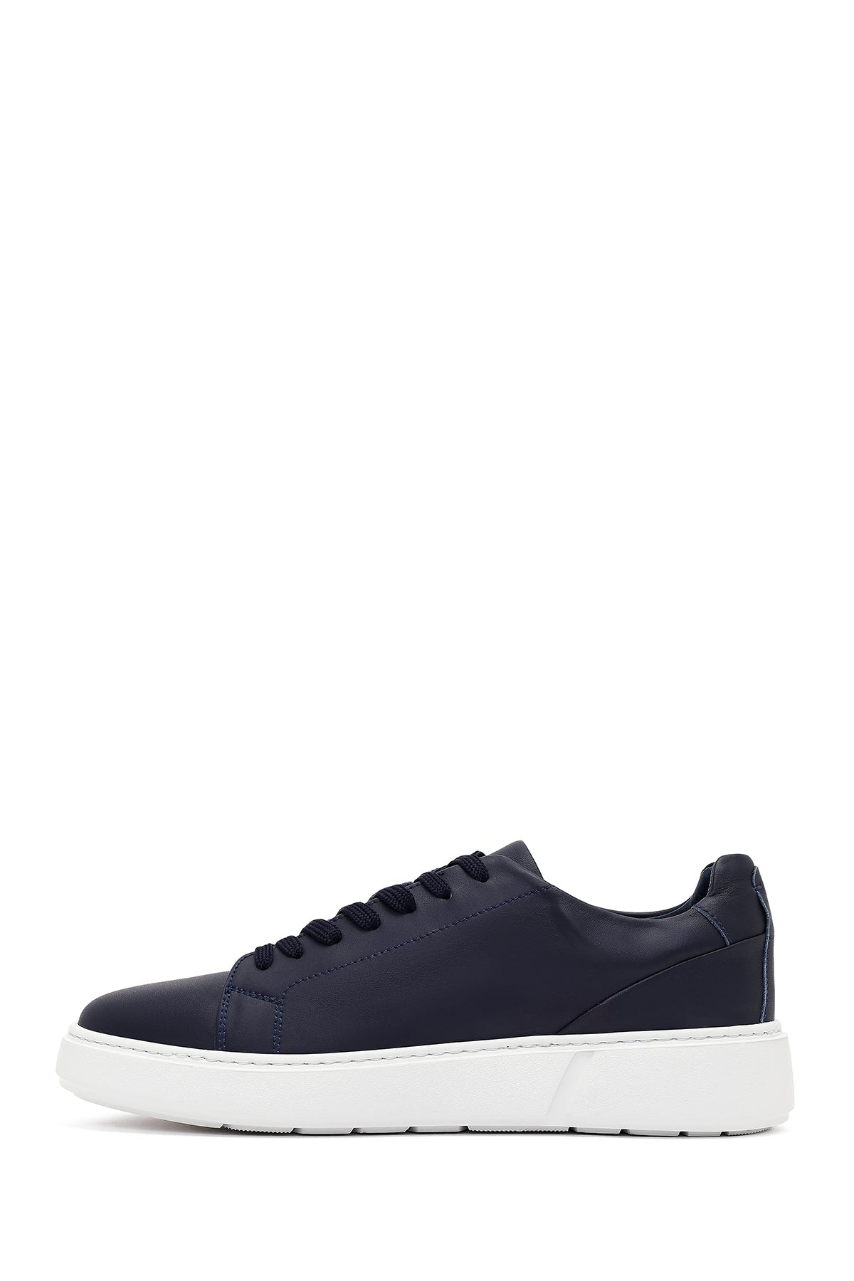 Erkek Lacivert Bağcıklı Kalın Tabanlı Deri Sneaker