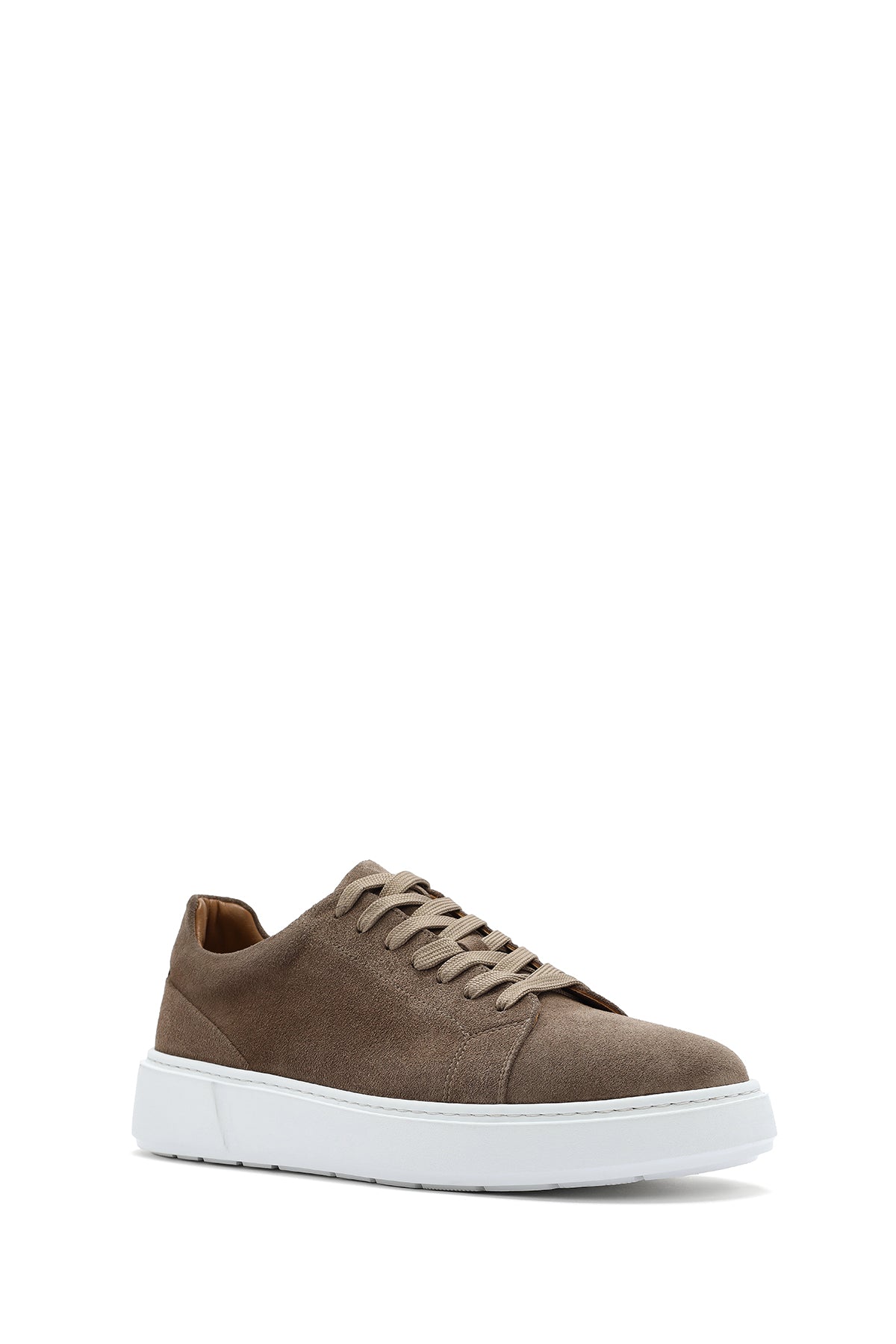 Erkek Bej Bağcıklı Kalın Tabanlı Süet Deri Sneaker