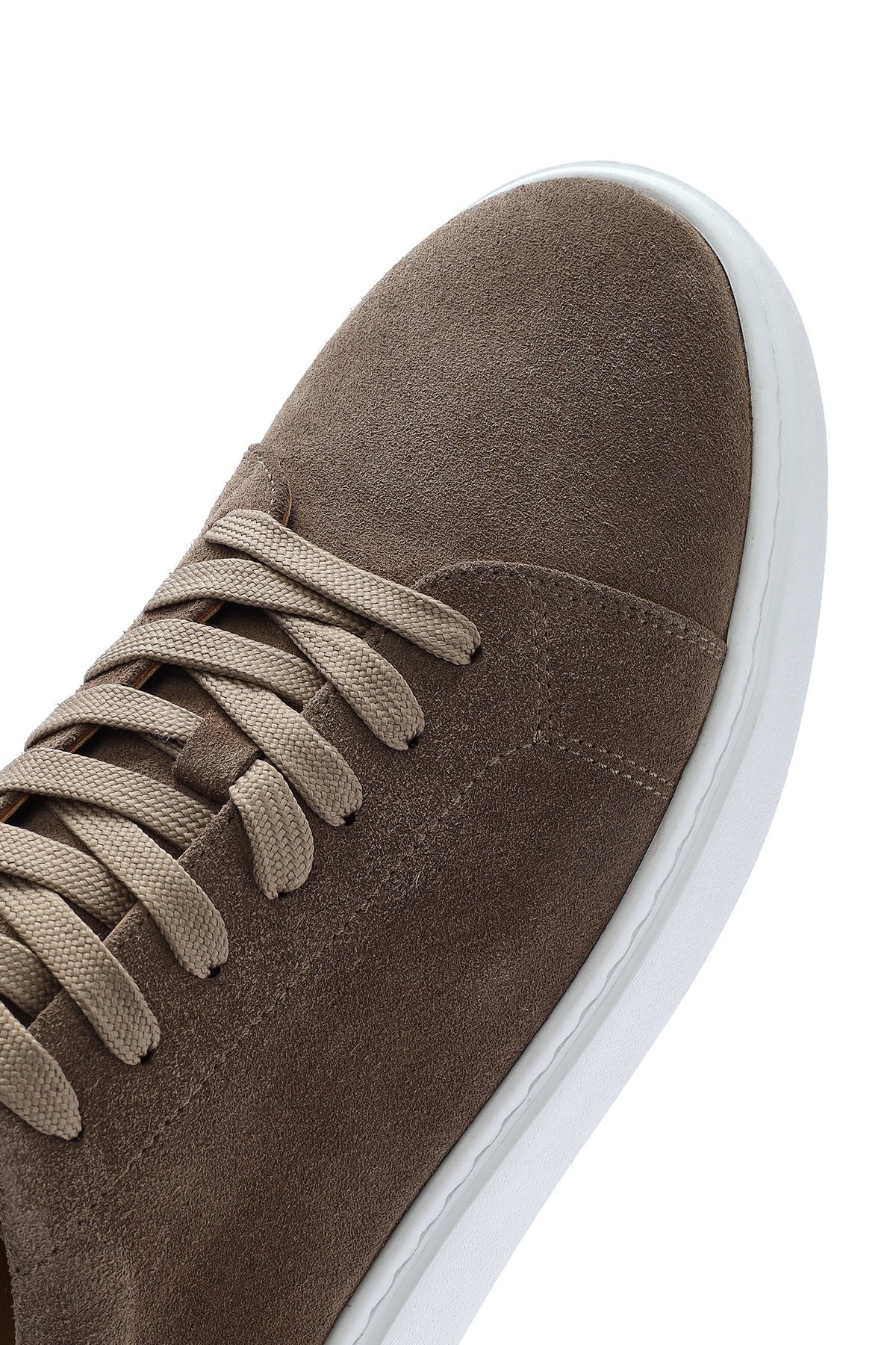 Erkek Bej Bağcıklı Kalın Tabanlı Süet Deri Sneaker