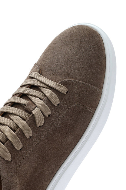 Erkek Bej Bağcıklı Kalın Tabanlı Süet Deri Sneaker