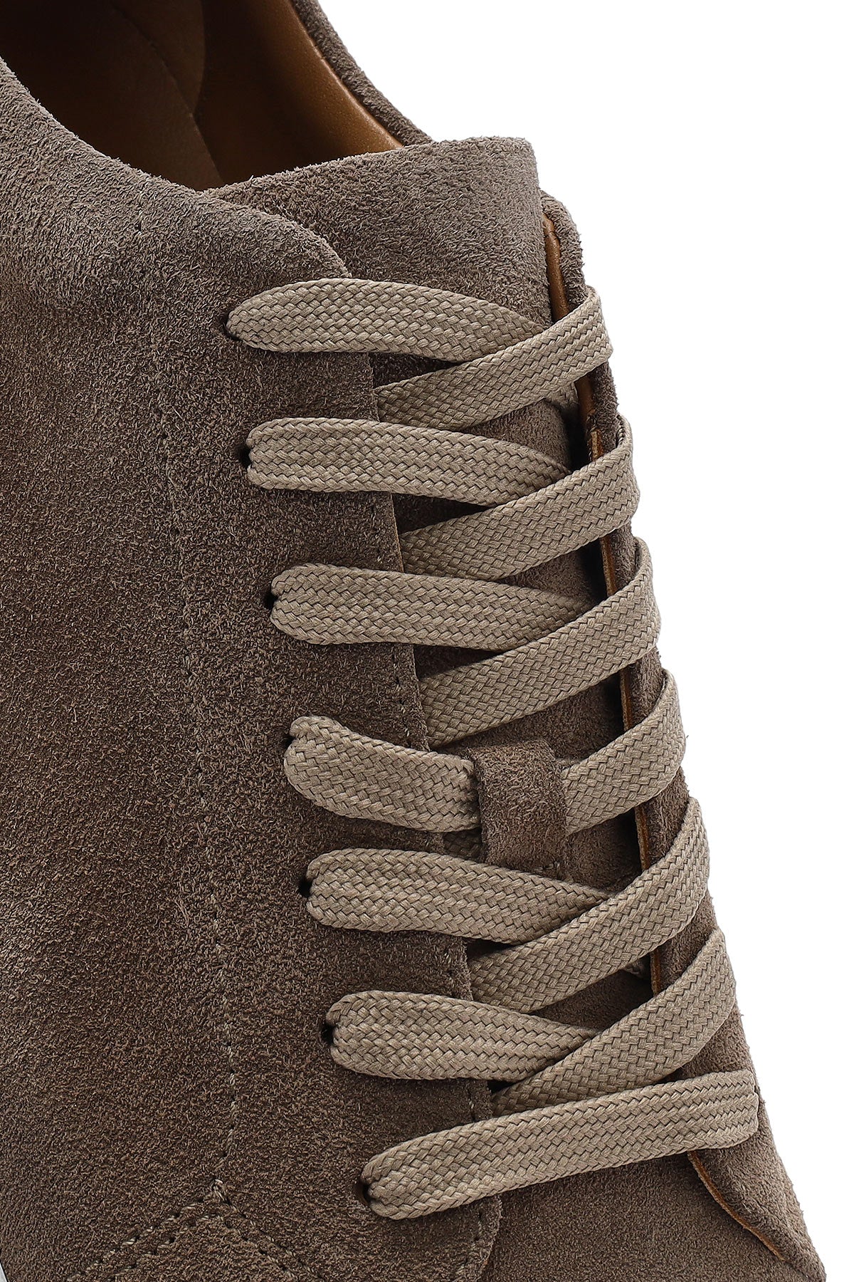 Erkek Bej Bağcıklı Kalın Tabanlı Süet Deri Sneaker