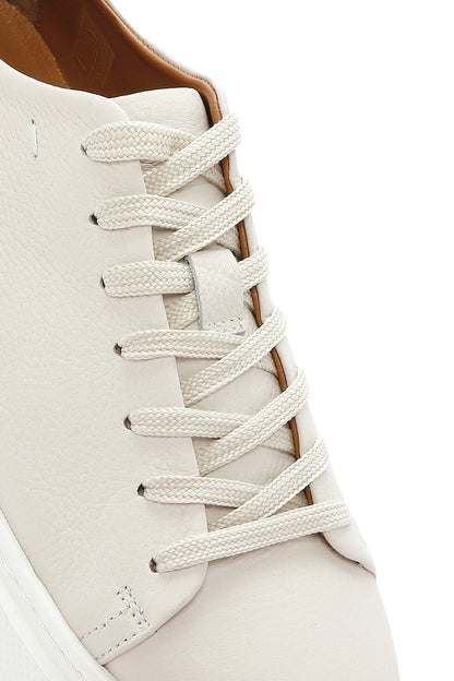 Erkek Beyaz Bağcıklı Kalın Tabanlı Deri Sneaker