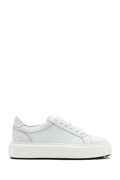 Erkek Beyaz Bağcıklı Kalın Tabanlı Deri Sneaker