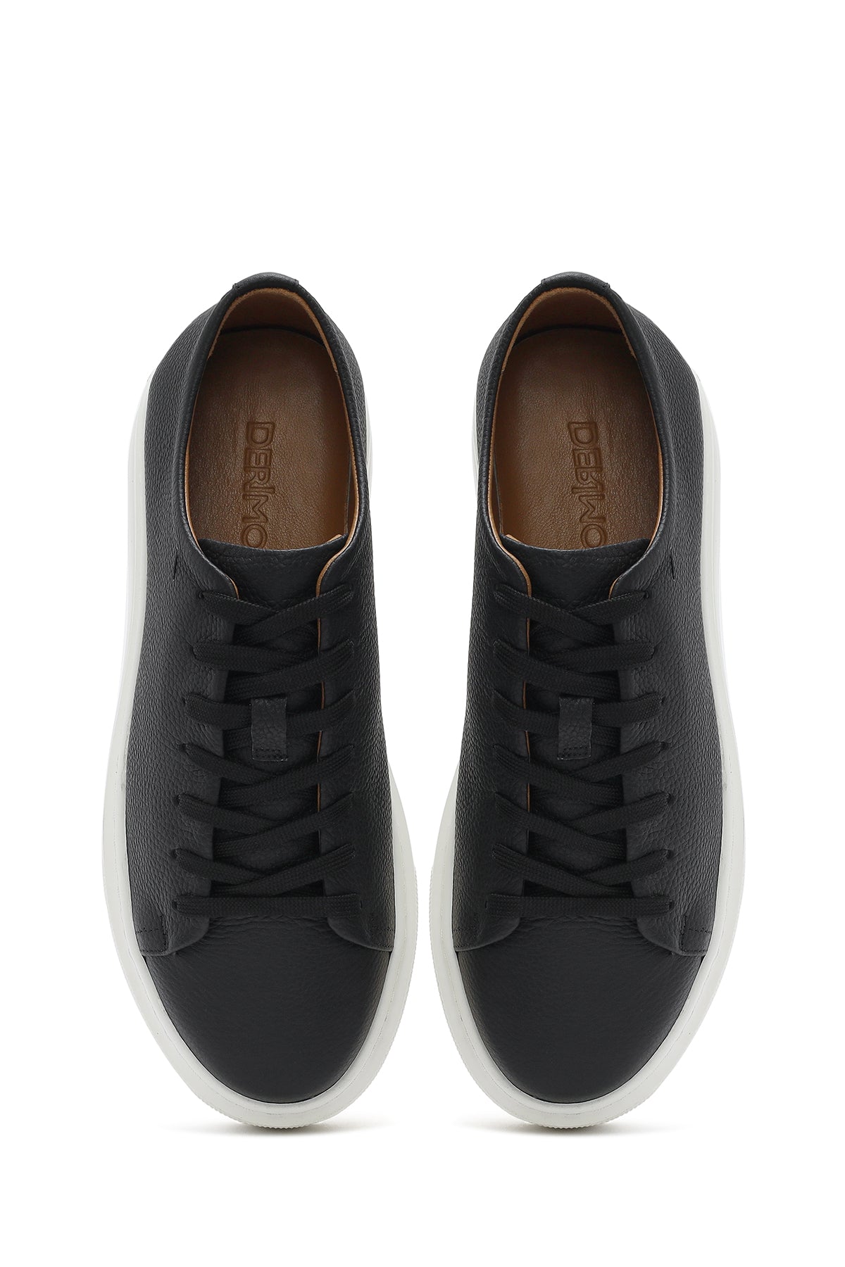 Erkek Siyah Bağcıklı Kalın Tabanlı Deri Sneaker