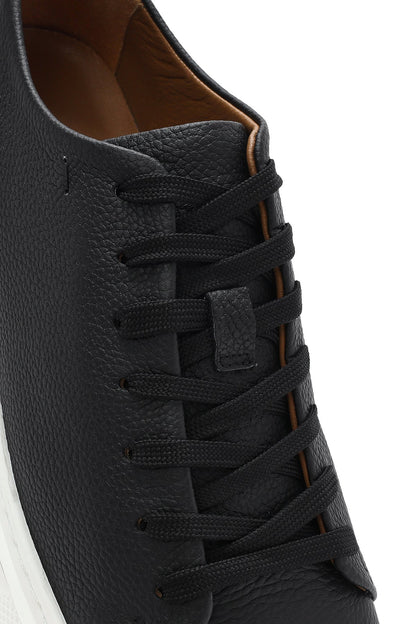 Erkek Siyah Bağcıklı Kalın Tabanlı Deri Sneaker