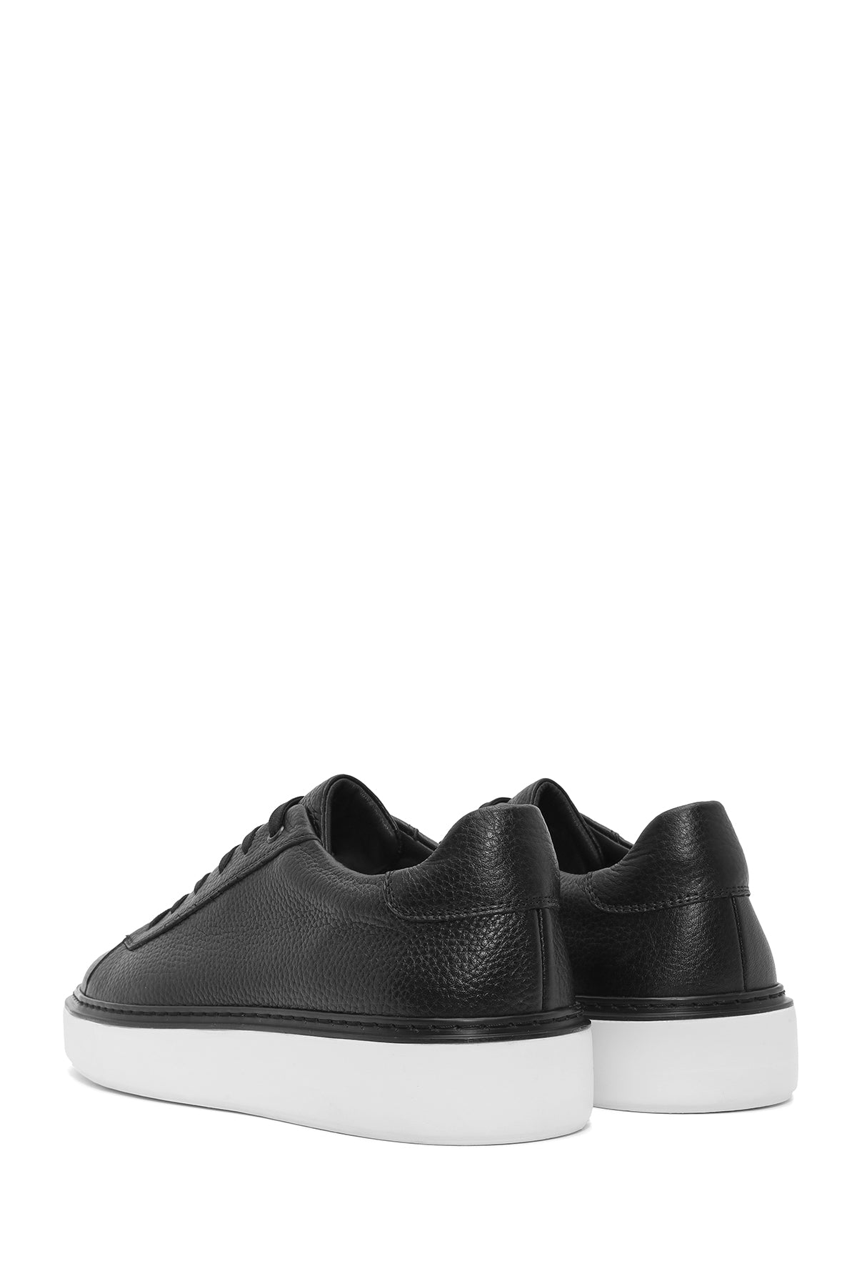Erkek Siyah Bağcıklı Kalın Tabanlı Deri Sneaker