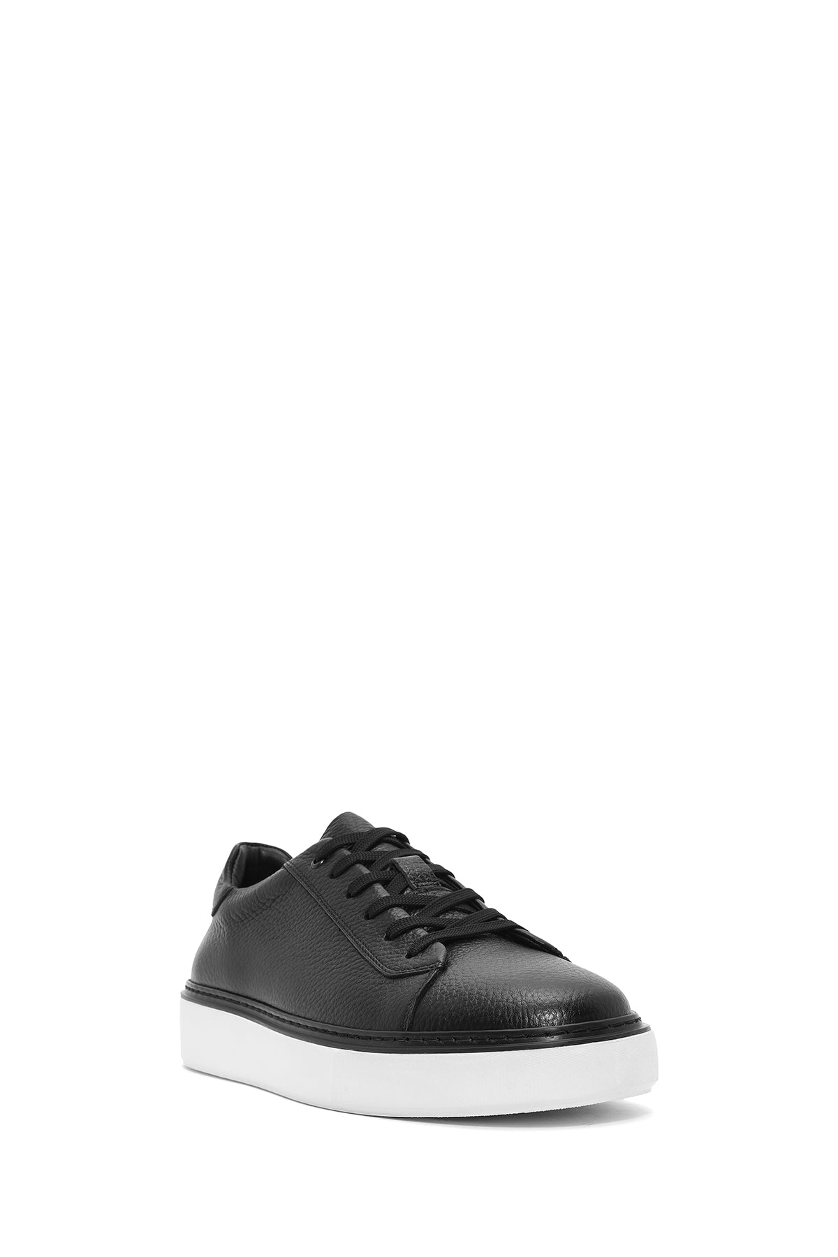 Erkek Siyah Bağcıklı Kalın Tabanlı Deri Sneaker
