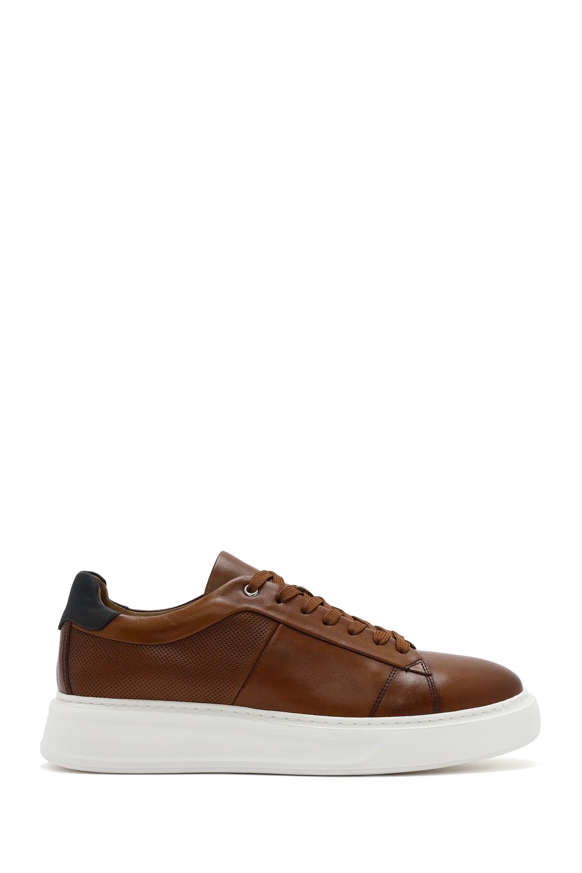 Erkek Taba Bağcıklı Kalın Tabanlı Deri Sneaker