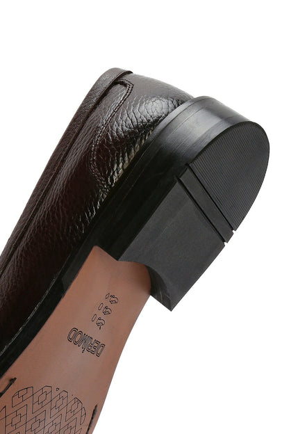 Erkek Kahverengi Tokalı Deri Klasik Loafer