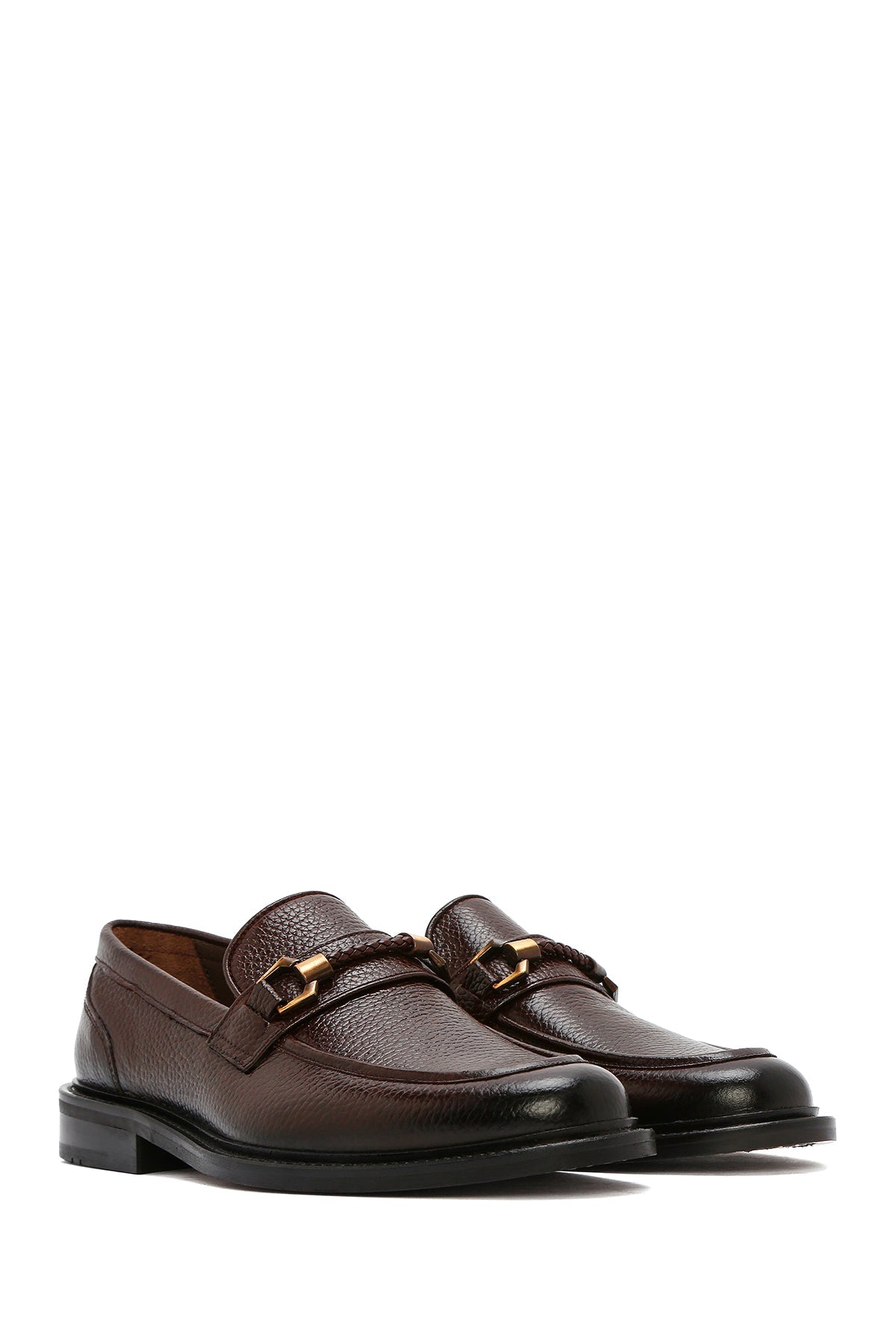 Erkek Kahverengi Tokalı Deri Klasik Loafer