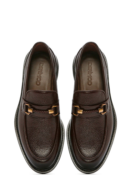 Erkek Kahverengi Tokalı Deri Klasik Loafer