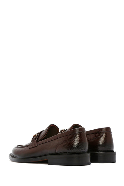 Erkek Kahverengi Tokalı Deri Klasik Loafer