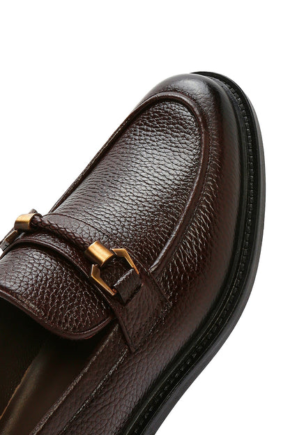 Erkek Kahverengi Tokalı Deri Klasik Loafer