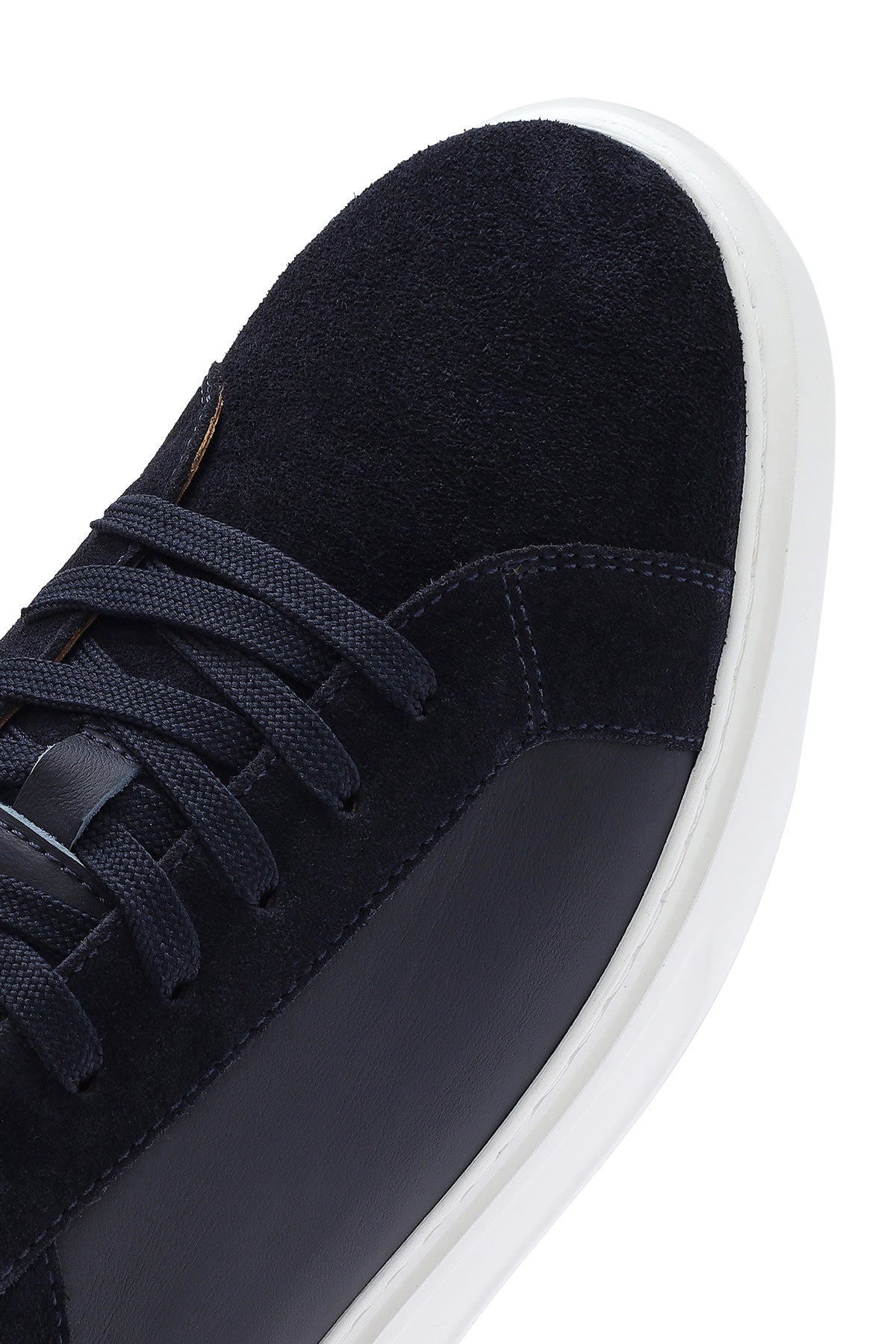 Erkek Lacivert Bağcıklı Kalın Tabanlı Deri Sneaker