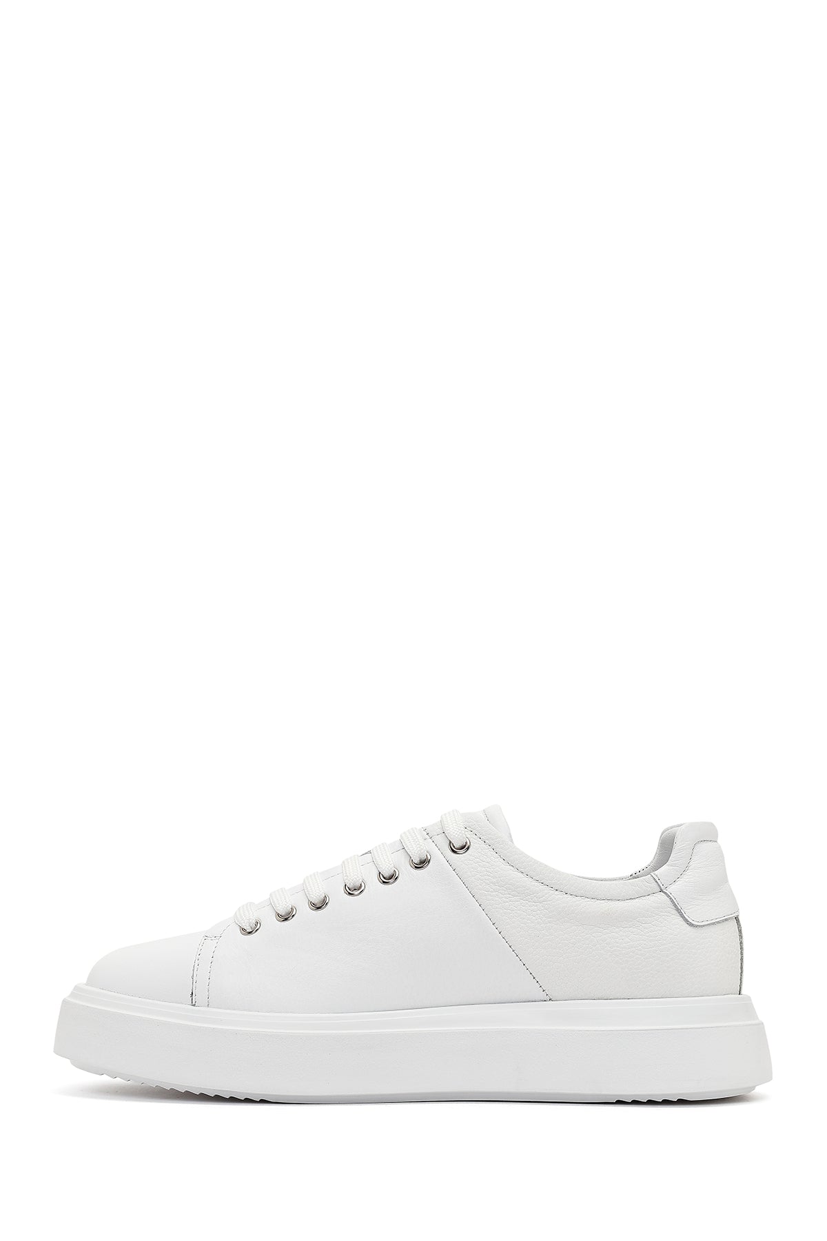 Erkek Beyaz Bağcıklı Kalın Tabanlı Deri Sneaker