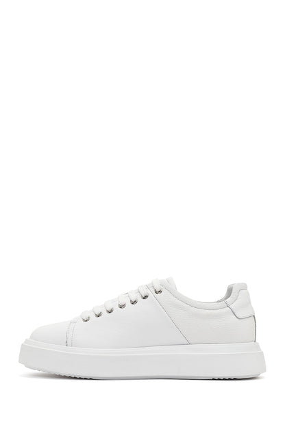 Erkek Beyaz Bağcıklı Kalın Tabanlı Deri Sneaker