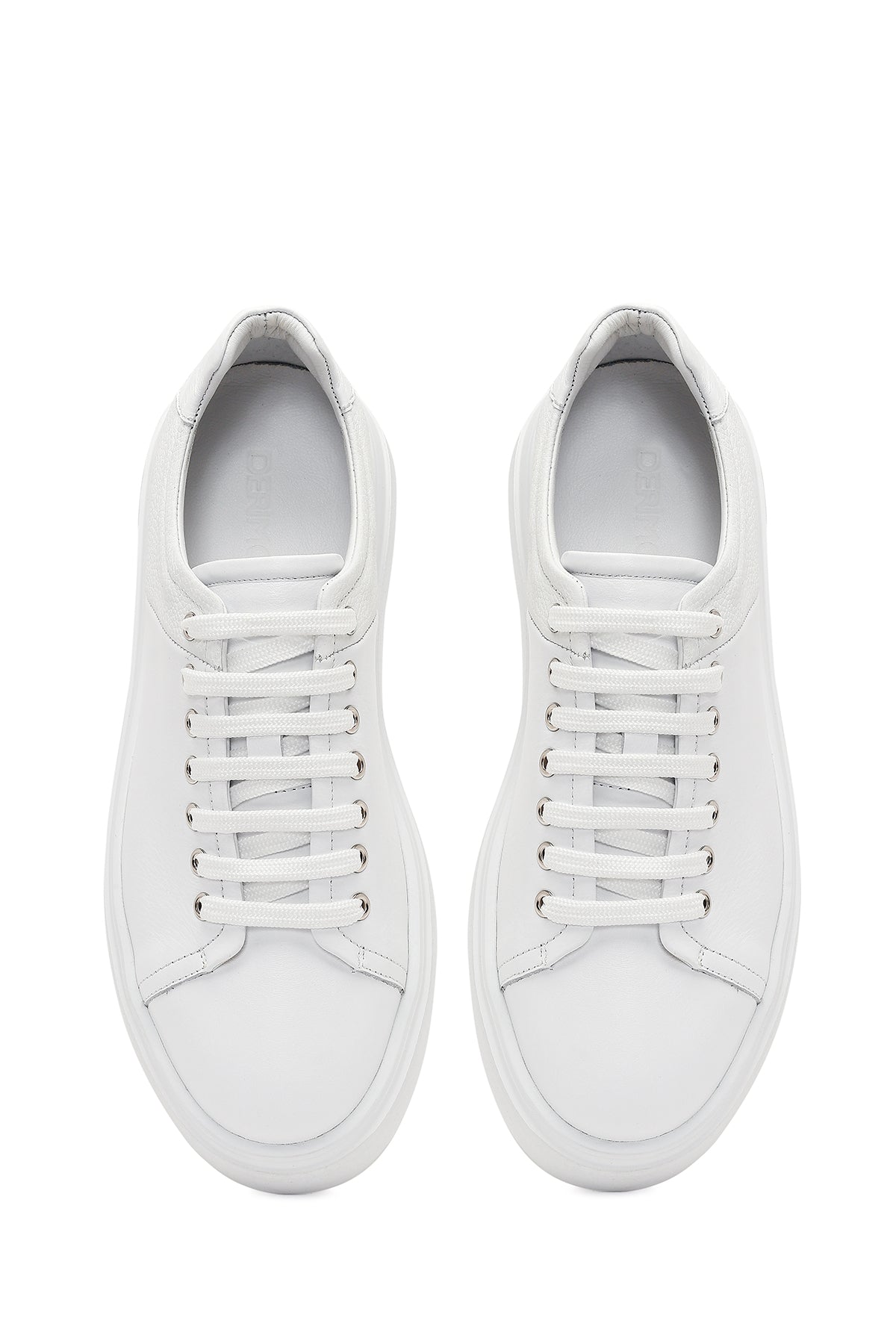 Erkek Beyaz Bağcıklı Kalın Tabanlı Deri Sneaker