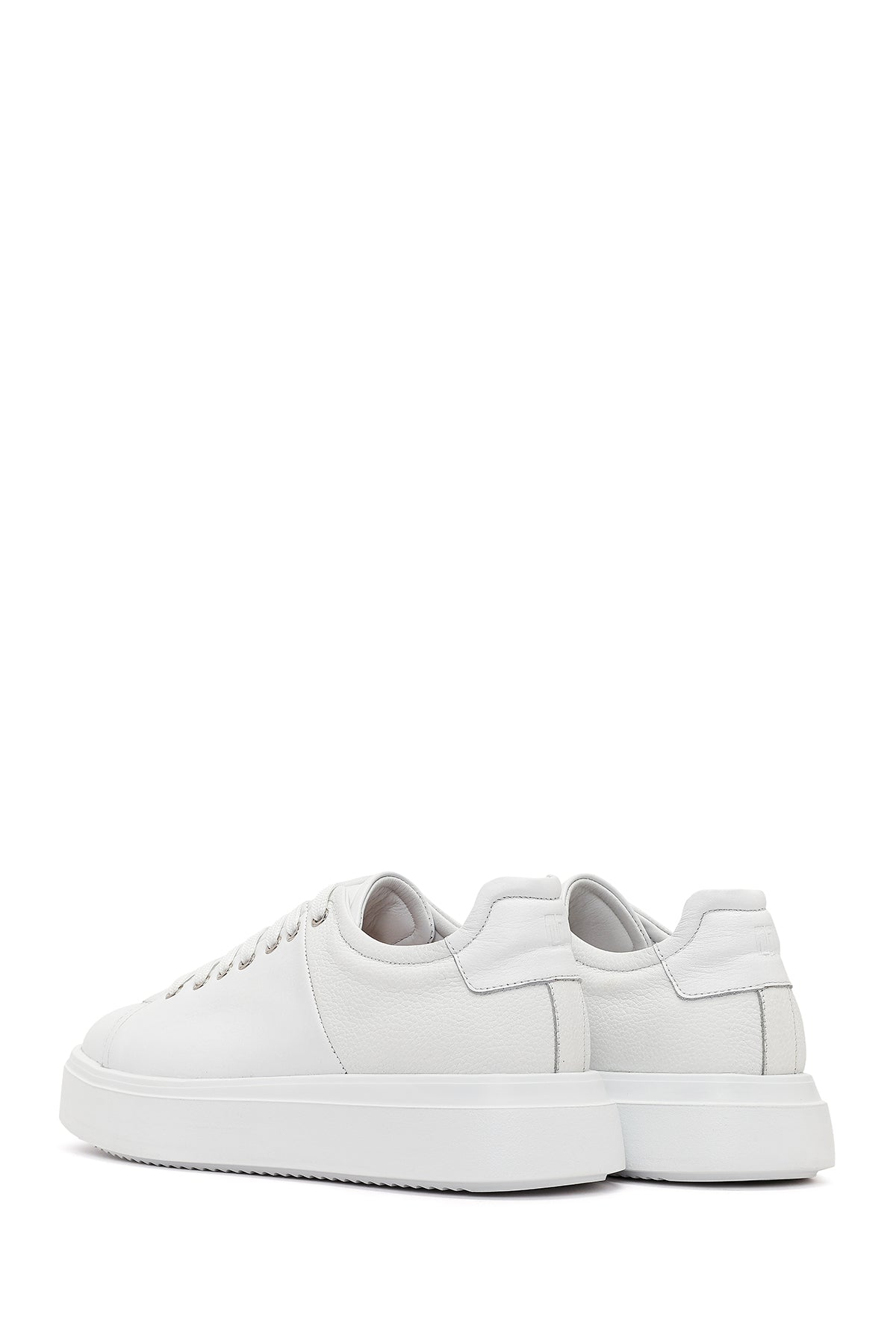 Erkek Beyaz Bağcıklı Kalın Tabanlı Deri Sneaker