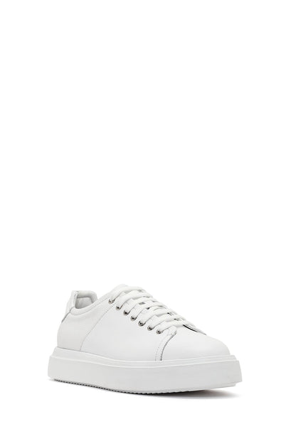 Erkek Beyaz Bağcıklı Kalın Tabanlı Deri Sneaker