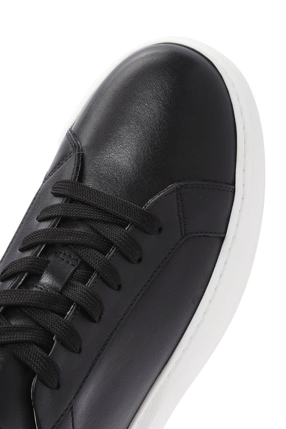 Erkek Siyah Bağcıklı Kalın Tabanlı Deri Sneaker