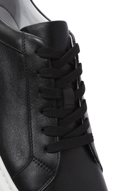 Erkek Siyah Bağcıklı Kalın Tabanlı Deri Sneaker