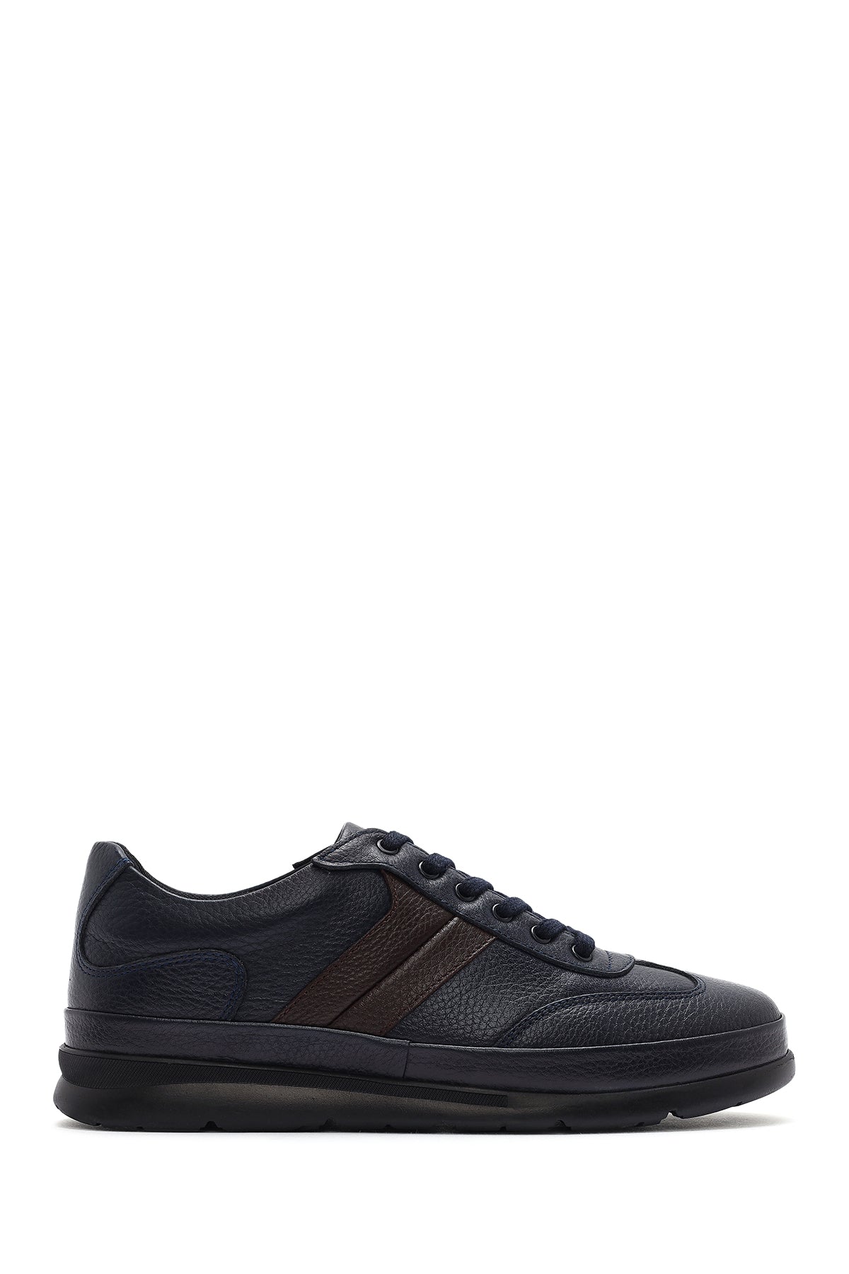 Erkek Lacivert Bağcıklı Deri Casual Sneaker