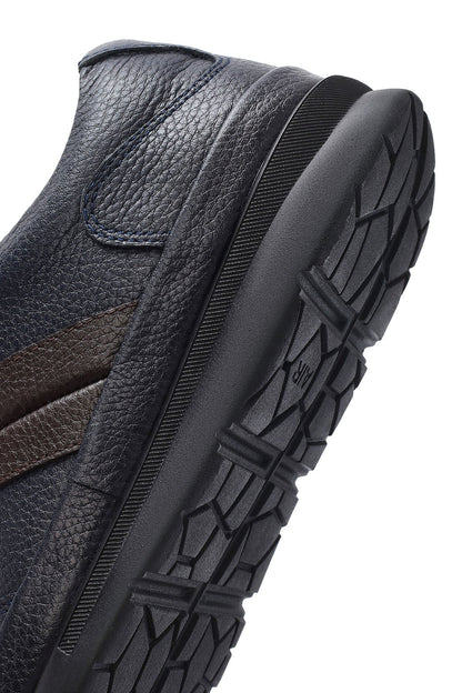 Erkek Lacivert Bağcıklı Deri Casual Sneaker