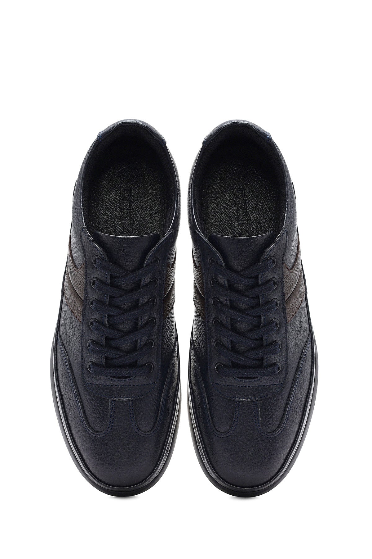Erkek Lacivert Bağcıklı Deri Casual Sneaker