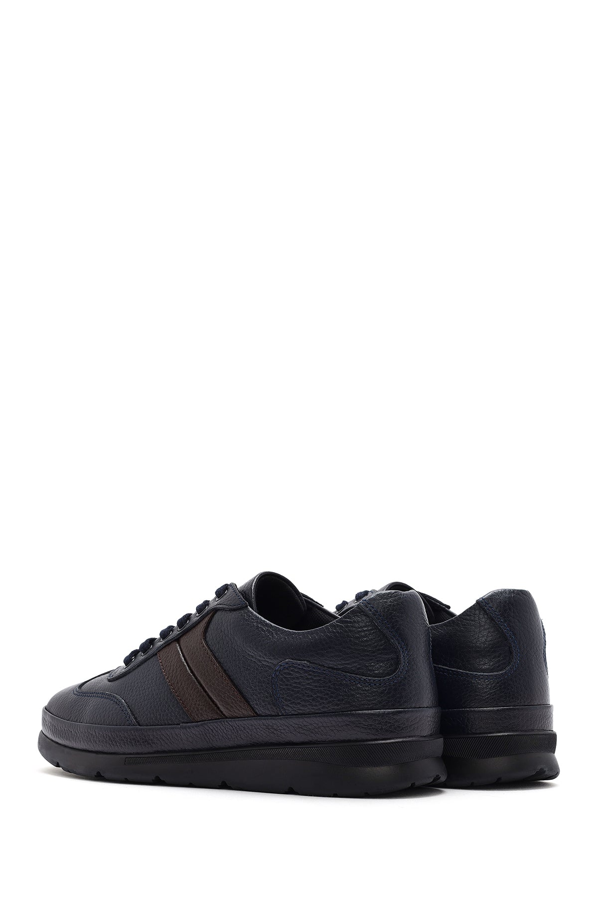 Erkek Lacivert Bağcıklı Deri Casual Sneaker