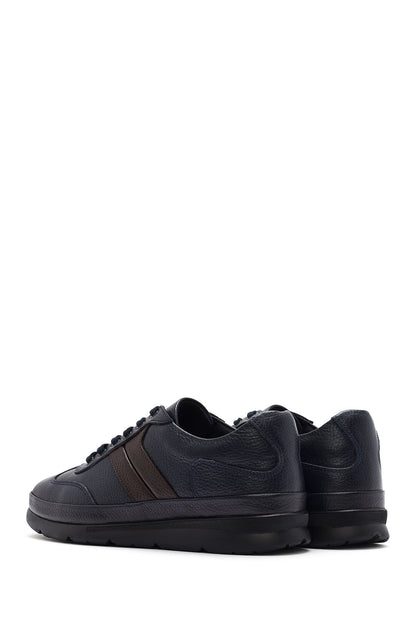 Erkek Lacivert Bağcıklı Deri Casual Sneaker