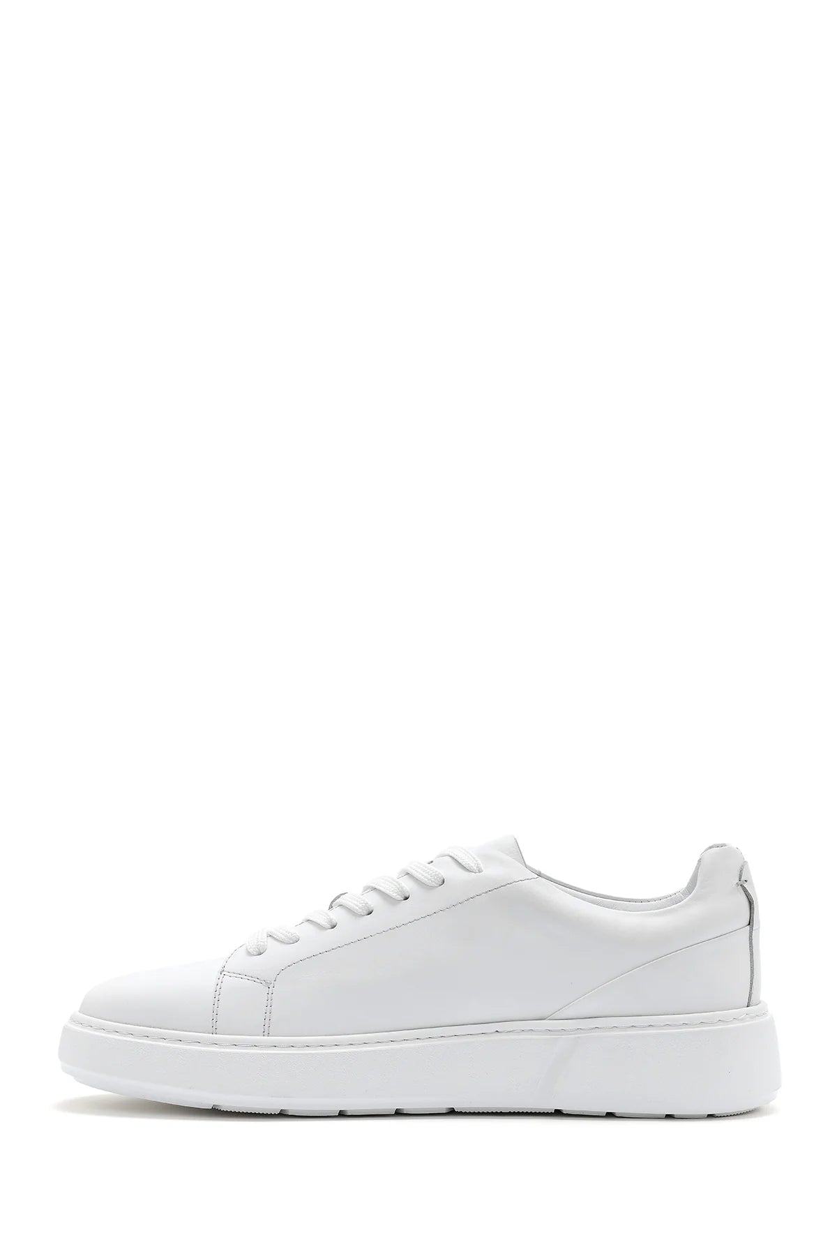 Erkek Beyaz Bağcıklı Kalın Tabanlı Deri Sneaker