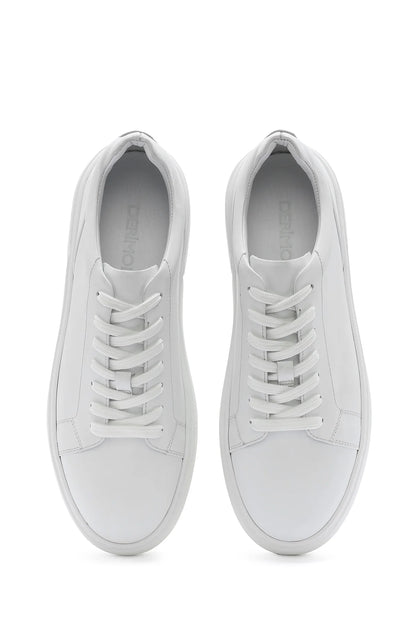 Erkek Beyaz Bağcıklı Kalın Tabanlı Deri Sneaker
