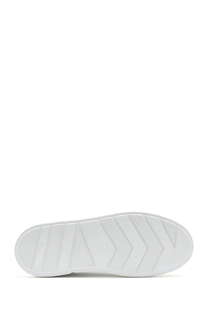 Erkek Beyaz Bağcıklı Kalın Tabanlı Deri Sneaker