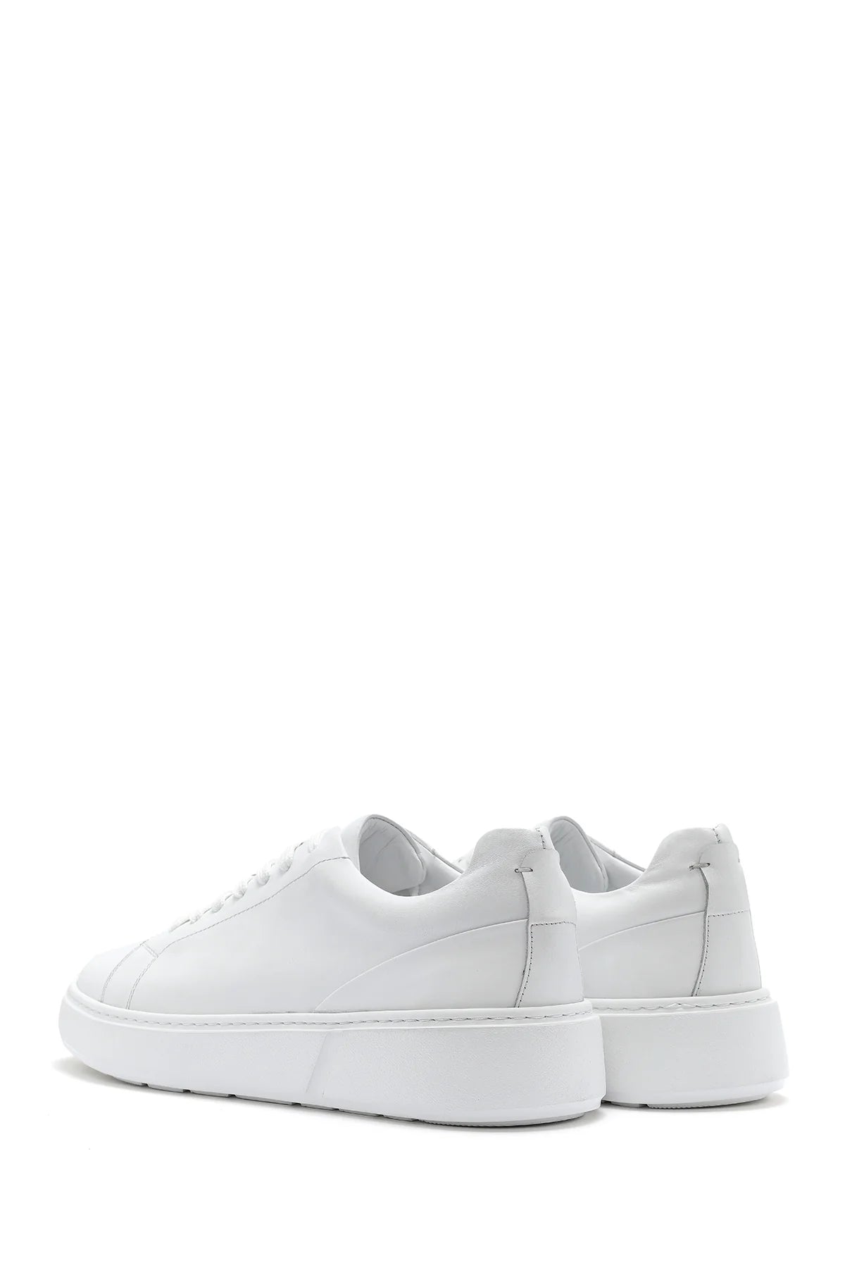 Erkek Beyaz Bağcıklı Kalın Tabanlı Deri Sneaker