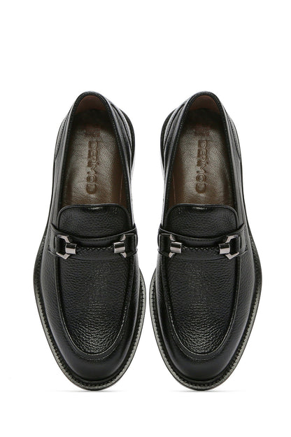 Erkek Siyah Tokalı Deri Klasik Loafer