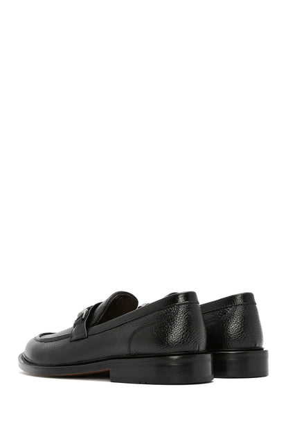 Erkek Siyah Tokalı Deri Klasik Loafer