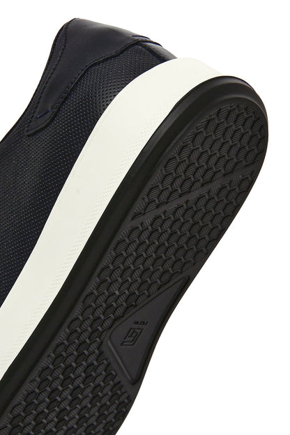 Erkek Lacivert Bağcıklı Kalın Tabanlı Deri Sneaker