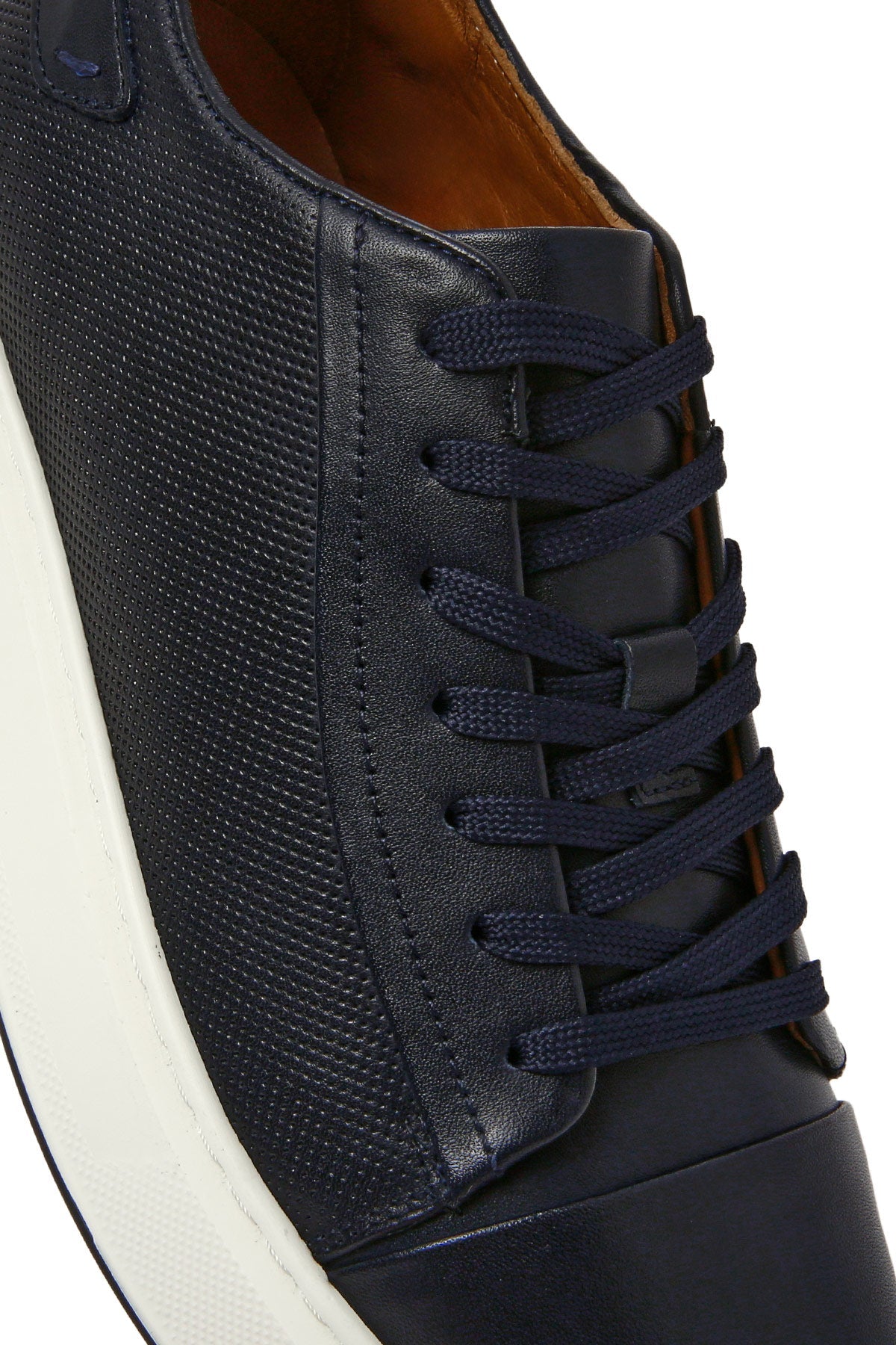 Erkek Lacivert Bağcıklı Kalın Tabanlı Deri Sneaker