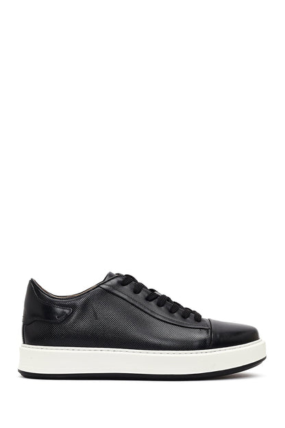 Erkek Siyah Bağcıklı Kalın Tabanlı Deri Sneaker